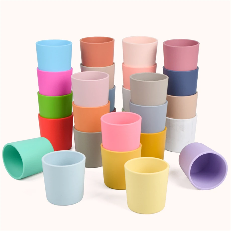 

300pcs/Lot 6oz/180ml Silicone Baby Cup Kids Mug Toddler Stout Non-broken Tumbler Reusable Portable Glass BPA-free