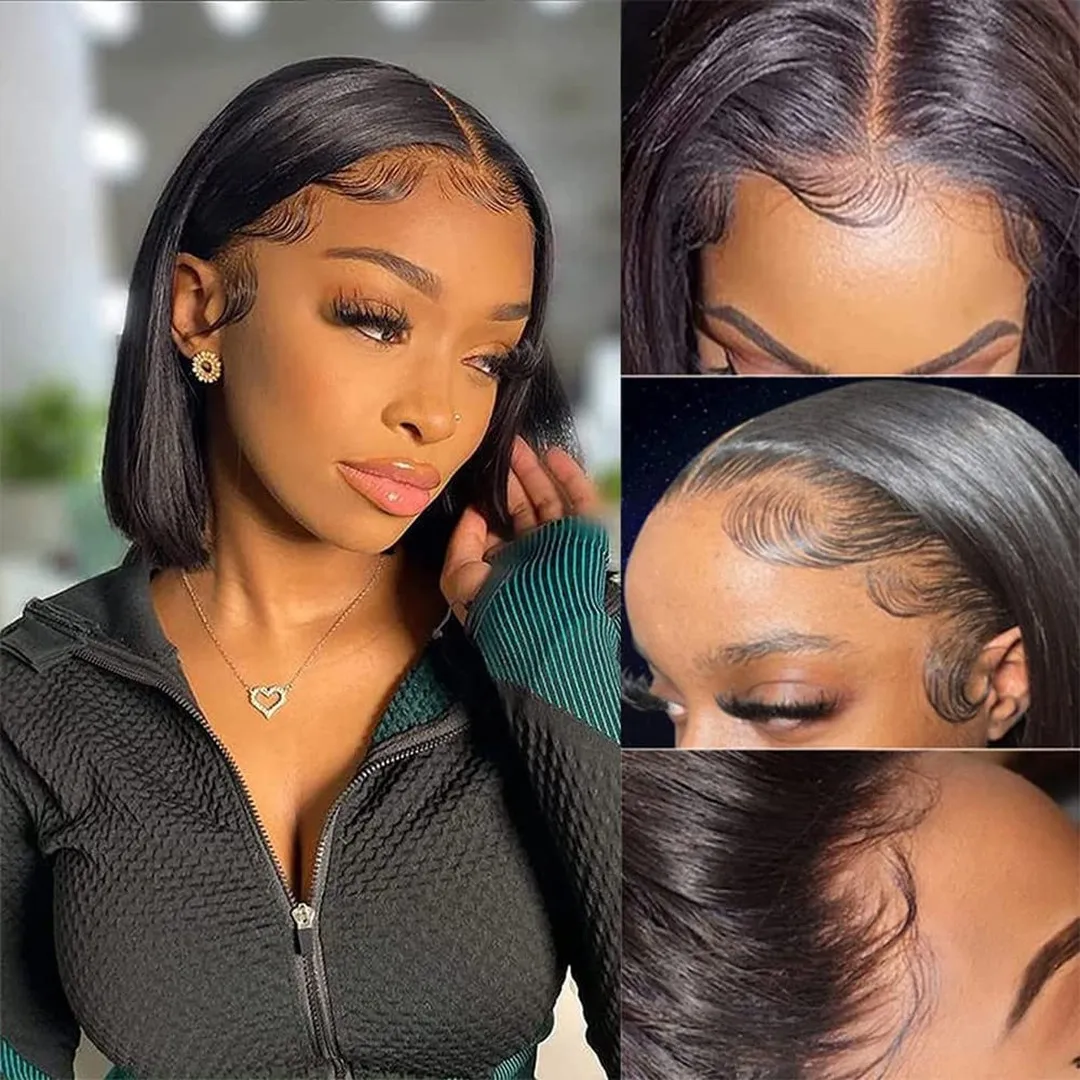 Perruque Bob Lace Front Wig naturelle lisse, cheveux humains, 13x4, 4x4, avec closure, bon marché, en solde