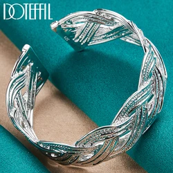 DOTEFFIL 925 Sterling Silver 27mm Interwoven Network Bangle Bracelet For Woman Wedding Engagement Fashion Charm Party Jewelry
