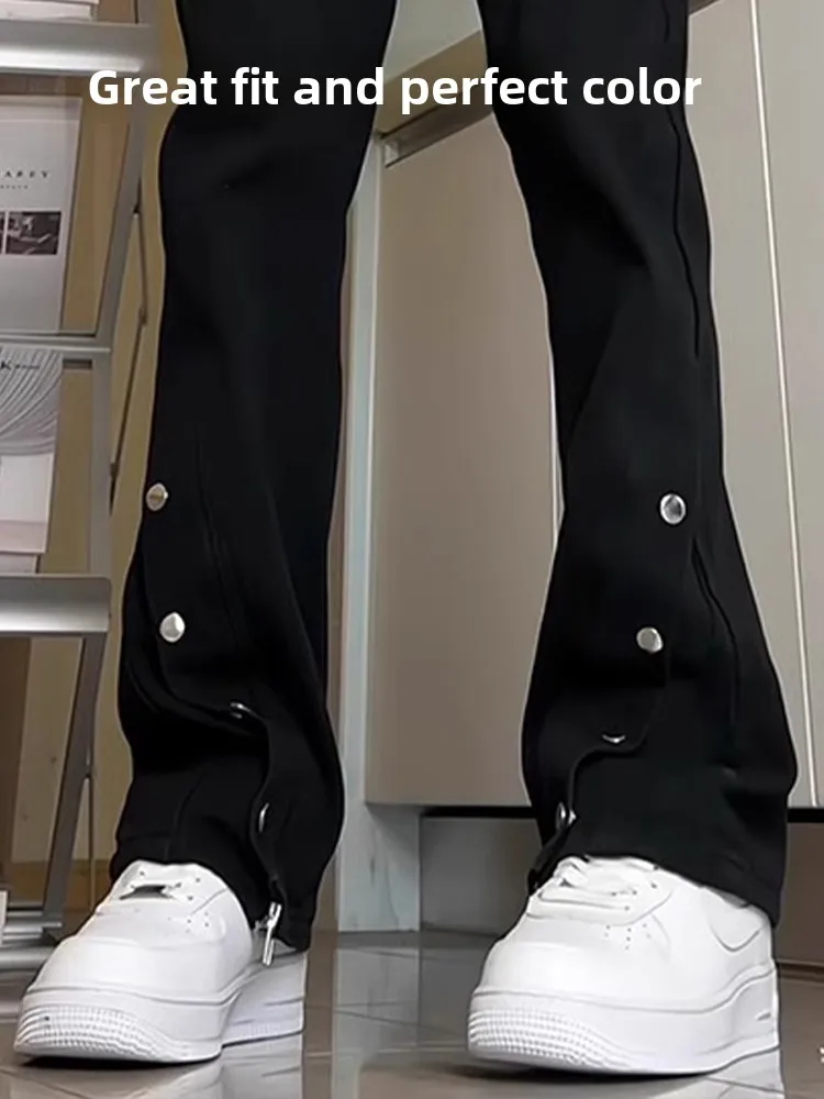 

American Sle Workwear Jeans Men's Button Micro Flared Pants Straight Leg Jeans Youth Trendy Wear Resistant Long Trousers