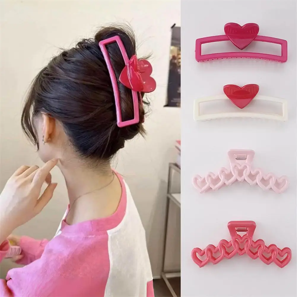 

Hair Claw Clip Hollow Heart Design Strong Hold Non Slip Damage-free Hairpins Back Head Shower Hair Clips Hair Accessories