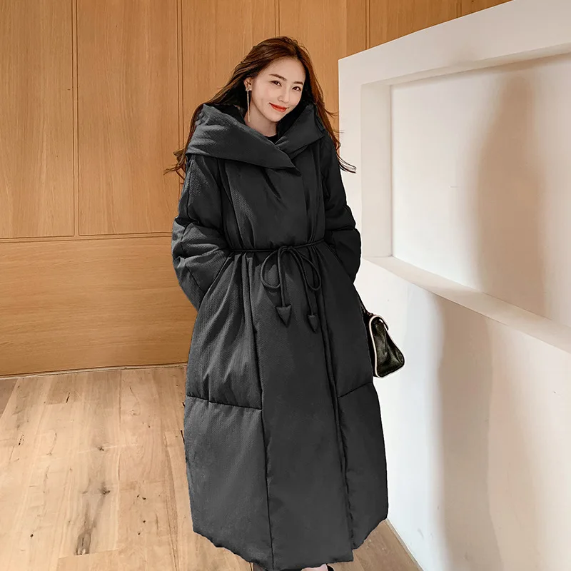 الفاخرة عالية الجودة شتاء جديد دافئ حزام سميك 90% الأبيض بطة أسفل سترة المرأة سترة منفوخة فضفاضة طويلة أسفل معطف كندا