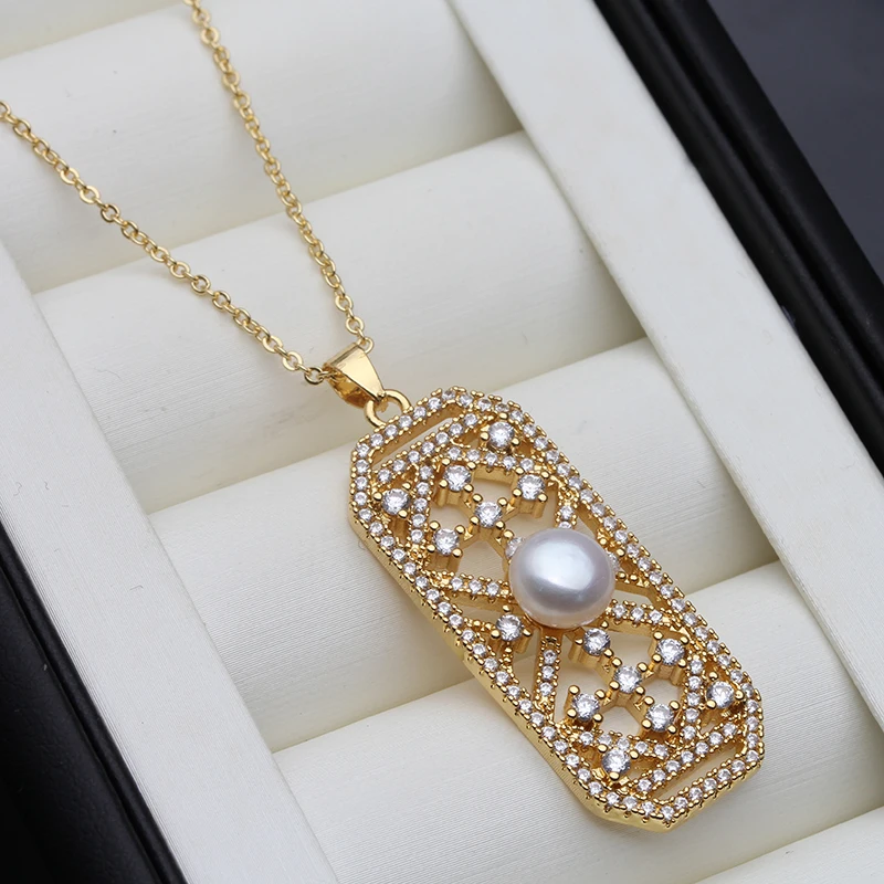 Fashion Real Pearl Pendant Necklace For Women,Gold Plated Natural Freshwater Pearl Pendant Necklace Chain Korea Jewelry