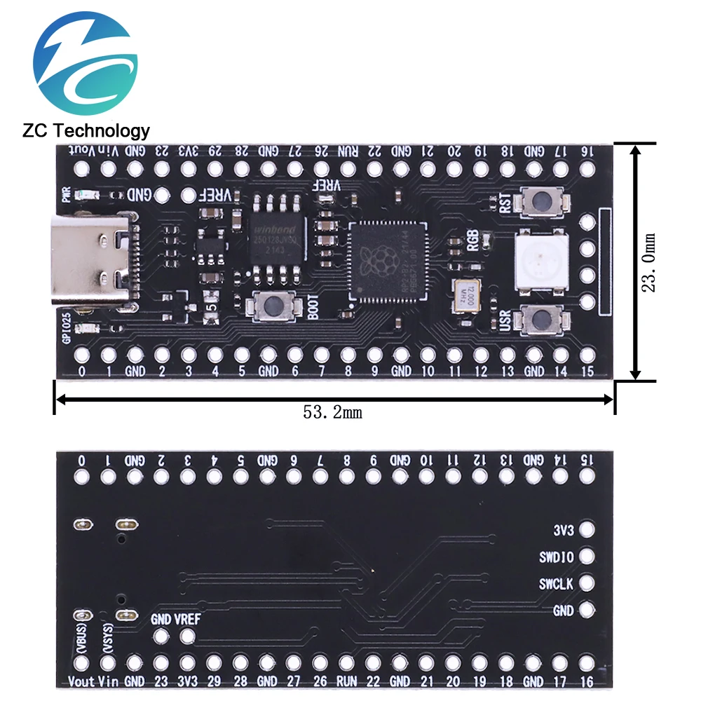 Imagem -04 - Placa de Desenvolvimento de Raspberry pi Pico Tipo-c Placa de Microcontrolador de Alto Desempenho Rp2040 128mbit 4m 16mb Processador de Braço de Núcleo Duplo