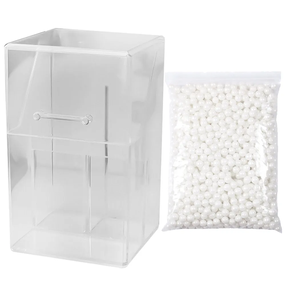 1Set Transparent Acrylic Desktop Flip-Top Makeup Brush Holder with 1000 White Pearls Organizer for Bathroom Bedroom
