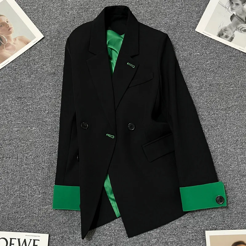 Black Green Women Suits 1 Piece Blazer Splicing Colors Formal Office Lady Business Work Wear Fashion Girl Coat Prom Dress