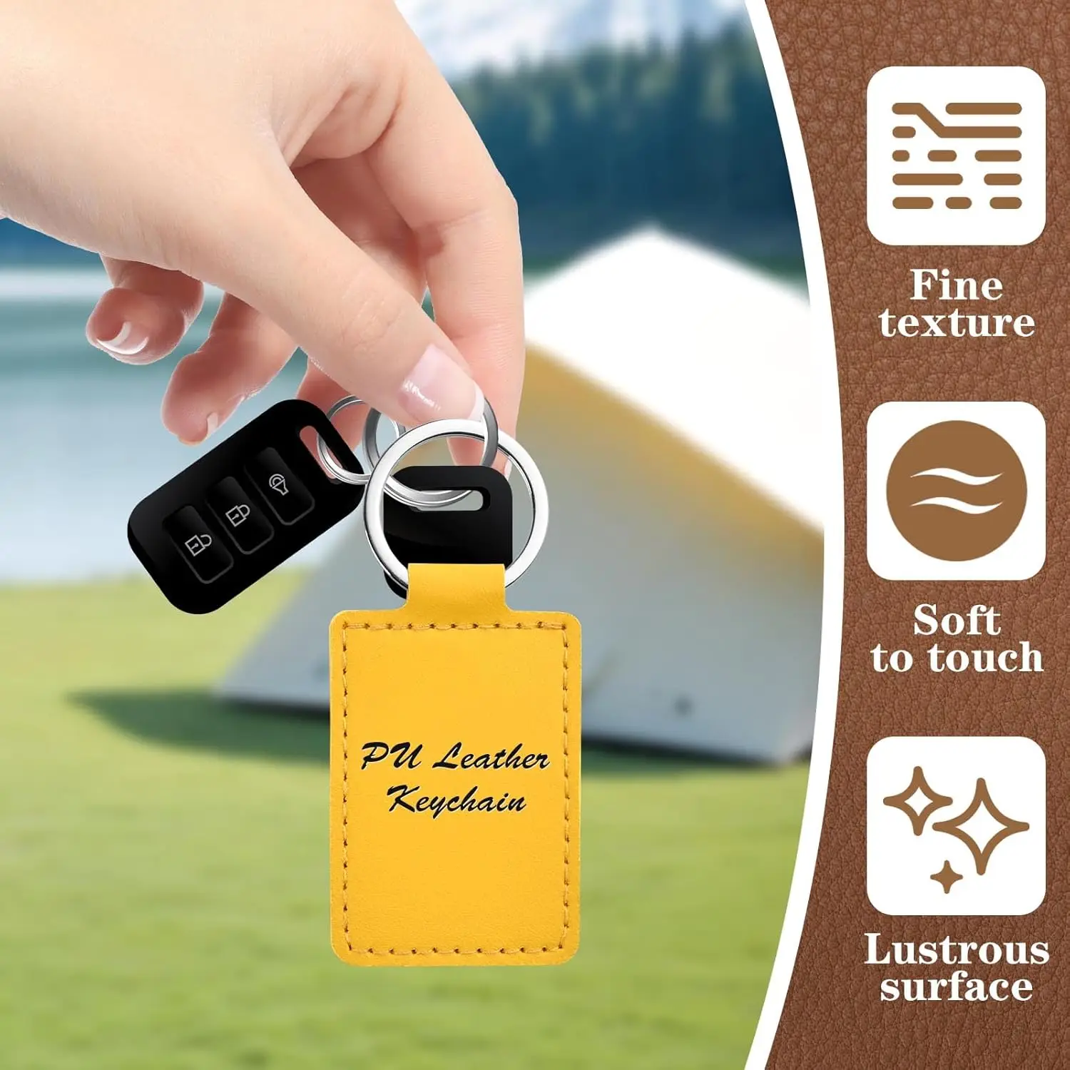 6-12Pcs PU Leather Key Fob Kit Rectangular Keychain Blanks with Rings Laser Engraving Key Chain for Stamping DIY Souvenir Gifts
