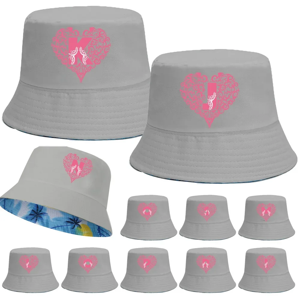 

Unisex Bucket Hats Summer Sunscreen Panama Hat Grey Color Sunbonnet Fisherman Hat Beach Cap Love Letter Priting Series