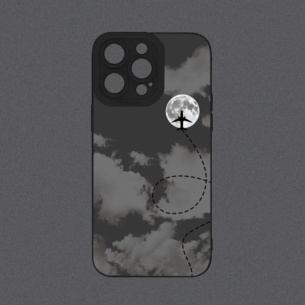 Coque de téléphone anti-chute avec motif créatif et amusant d'avion et ciel nocturne, compatible avec iPhone 17 16 15 14 13 12 11 Pro/Max/Plus