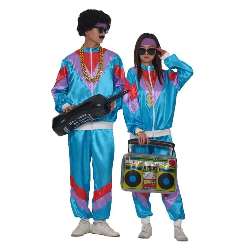 80s 90s Retro Disco Suit Adult Mens Cosplay Party Stage Costume Fashion Color Matching Retro Sportswear Suit image 3