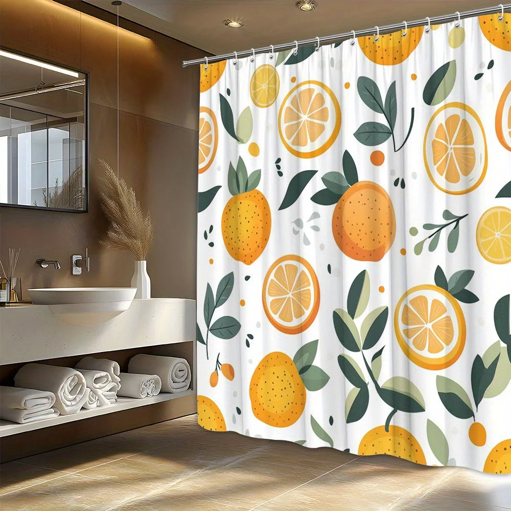 A Citrus Delight Shower Curtain: Brighten Up Your Bathroom with This Vibrant Design Featuring Juicy Oranges and Lush Green