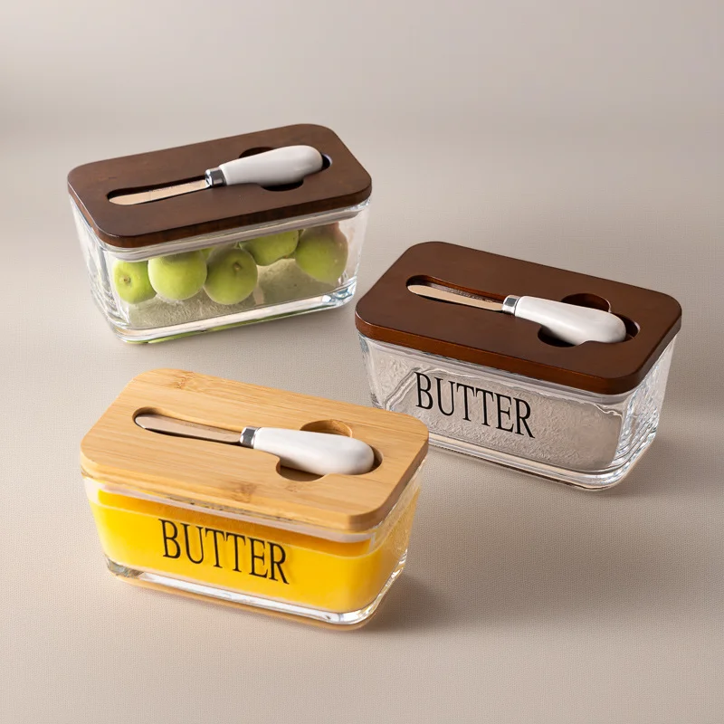 

Glass Butter Dish With Lid And Spreader Rectangular Cheese Container Sealed Storage Box For Kitchen Fridge Use Western Style