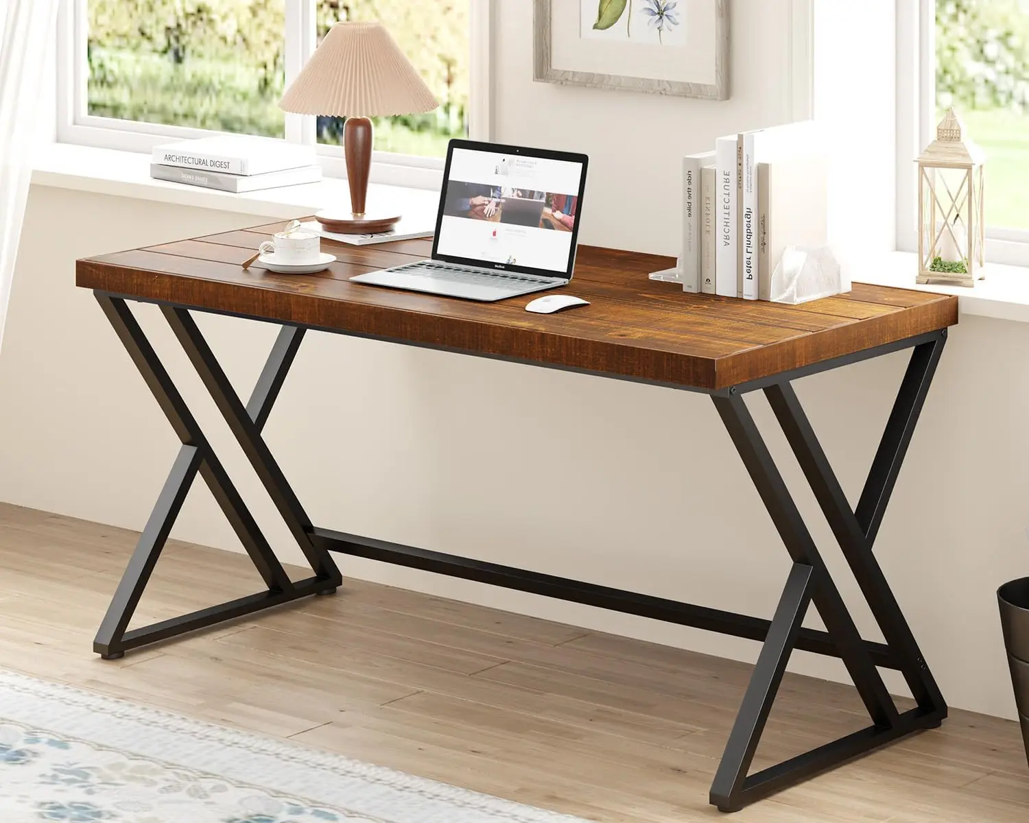 

Real Wood Computer Desk, Modern Natural Wood Home Office Desk, Rustic Solid Wood Work Study Writing Desk, Farmhouse Workstation