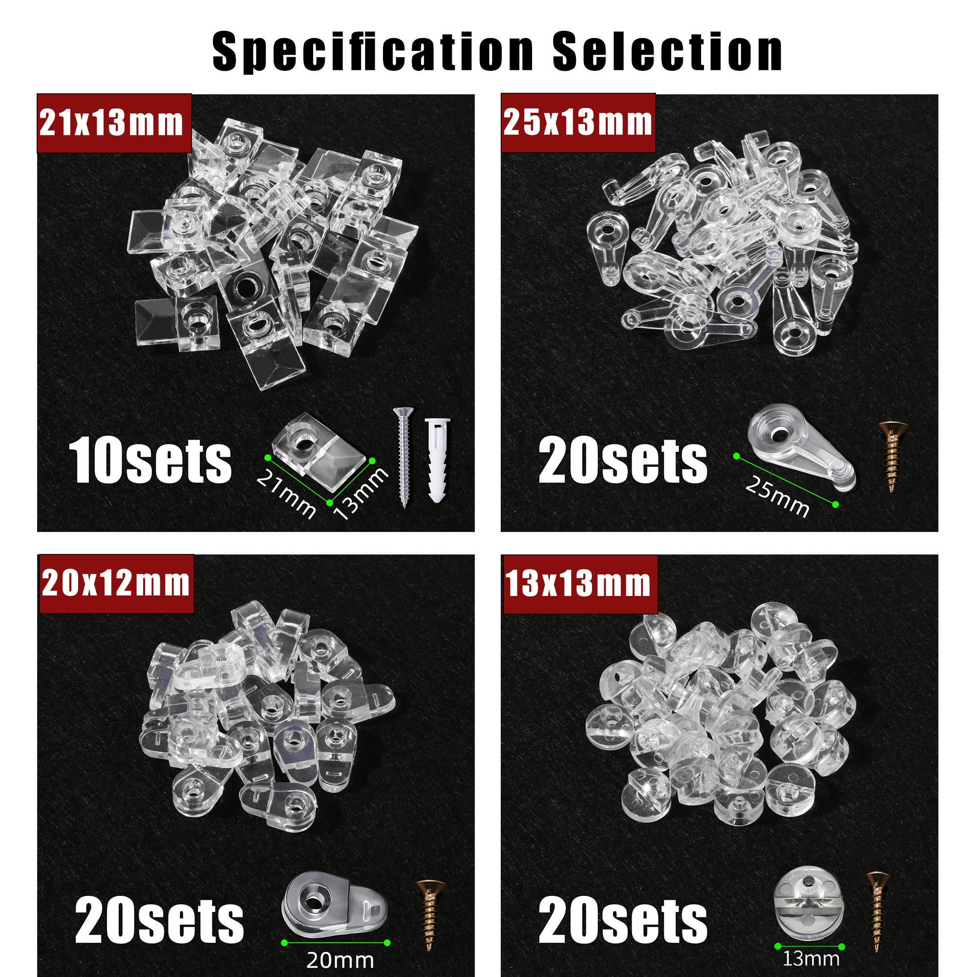 20 sets Mirror Glass Retainer Clips Mounting Holders Kit For Frameless Cabinet Doors