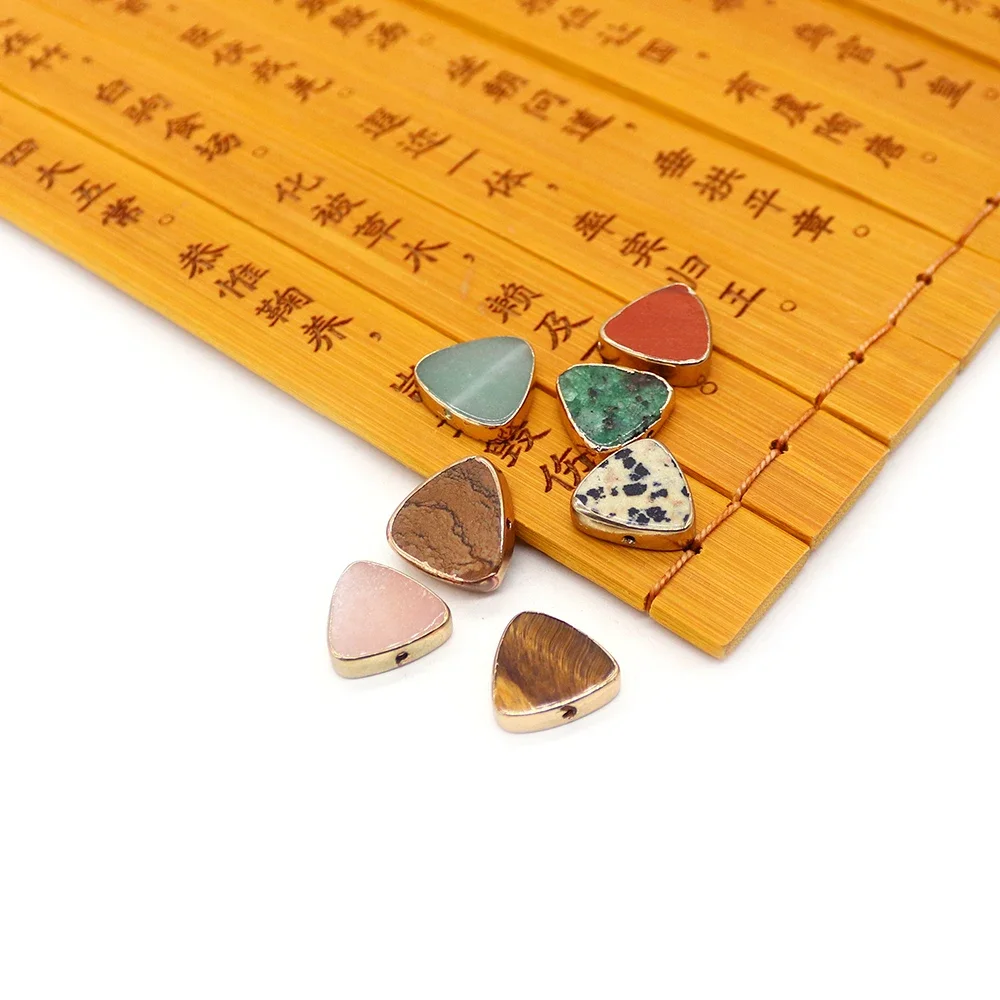 Natural Stone Charms 15x16mm Triangle Tiger Eye Rose Quartz Damation Jasper  Pendant Jewelry Accessories 10Pcs Wholesales