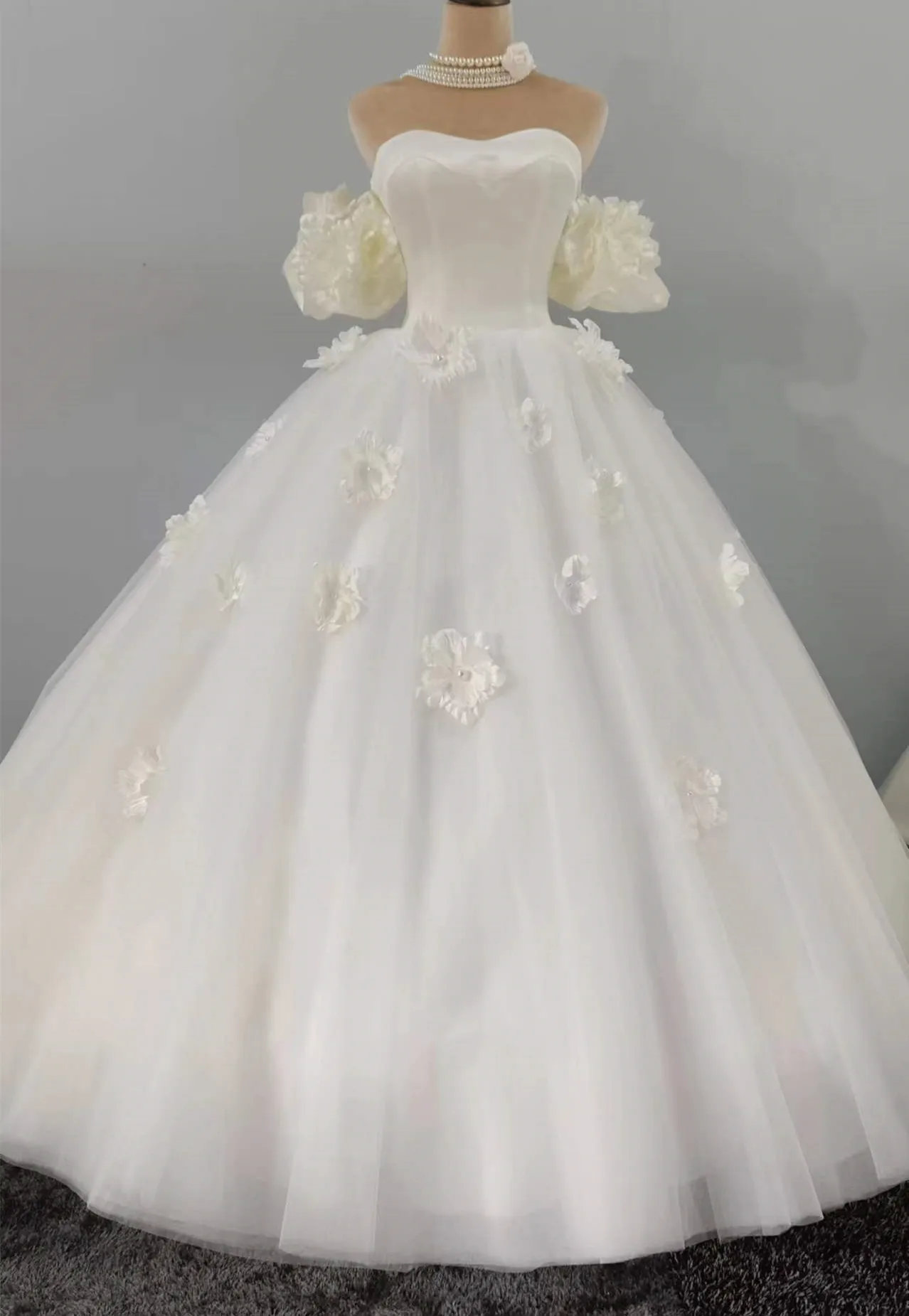 CloverBridal ซาติน + Tulle ดอกไม้เจ้าหญิงชุดเจ้าสาวชุดที่กำหนดเอง Sweethear 2022ความยาว Vestido De Novia WW8279