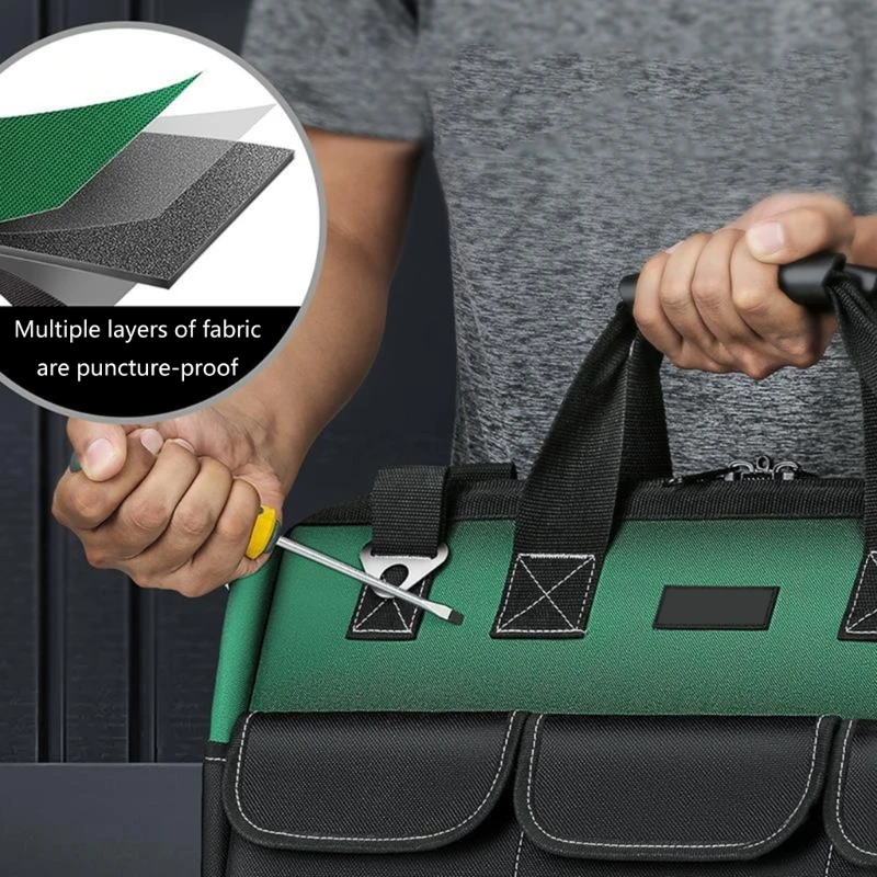 Bolsa herramientas multiusos, organizador con correa hombro ajustable, solución almacenamiento con boca apertura