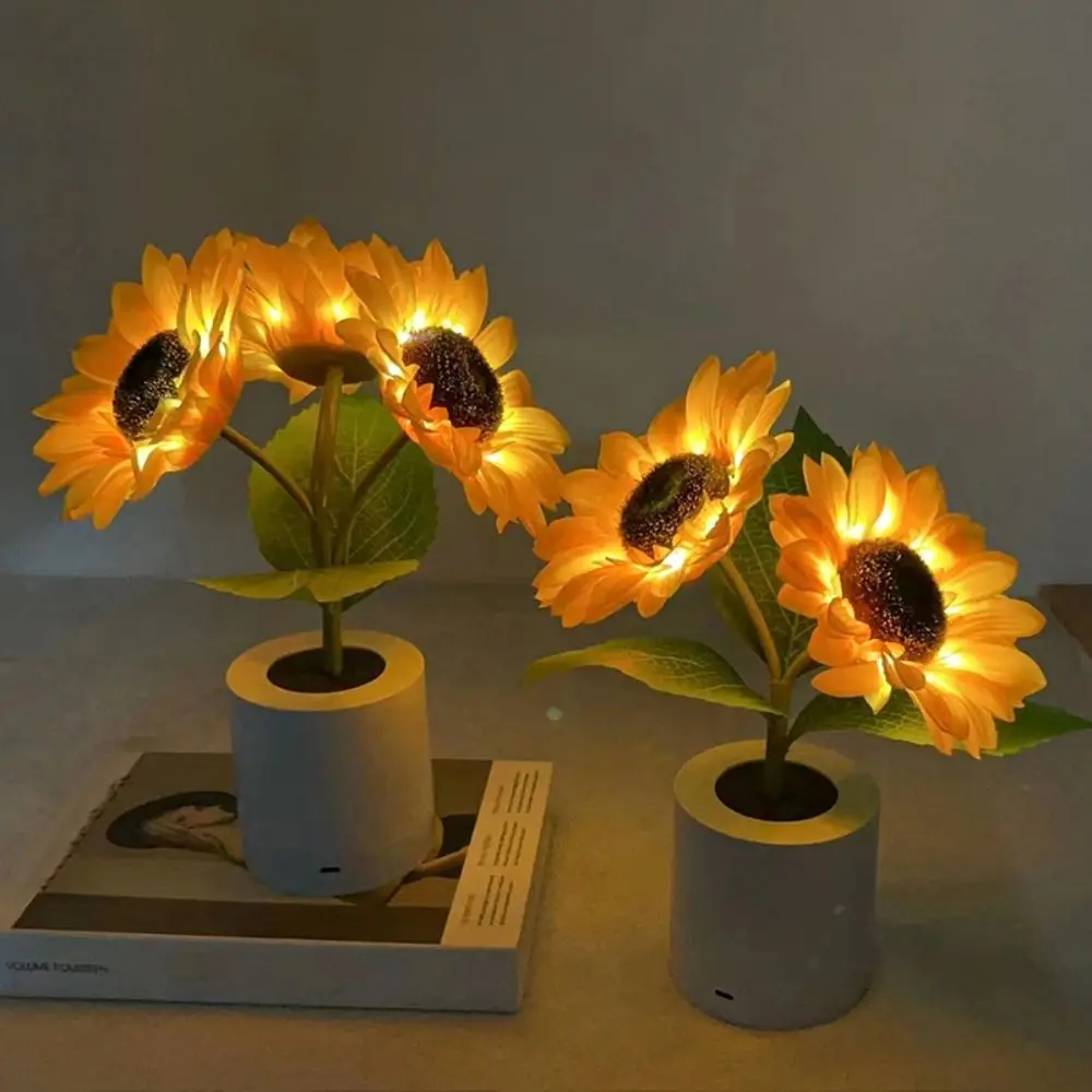 

New Copper Wire Lamp Sunflower Table Lamp Copper Wire USB Rechargeable Beside Lamp Plastic LED Nightlight Kids Gift