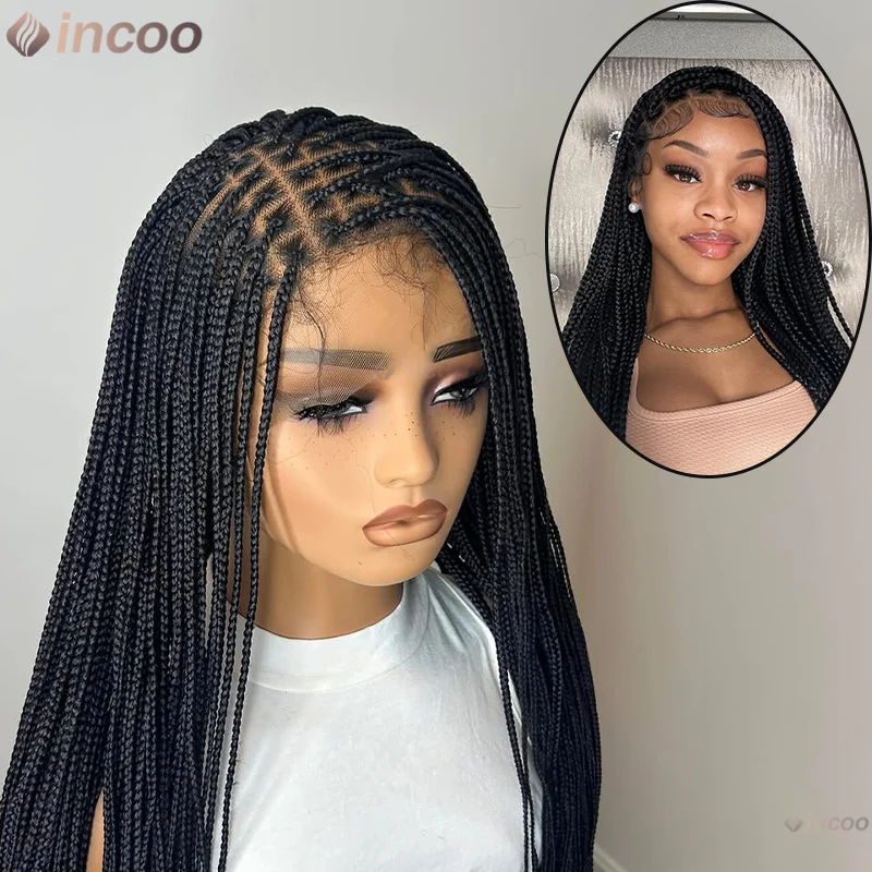 

36 Inches Long Straight Braided Wigs For Black Women Synthetic Full Lace Front Cornrows Box Braids African Wigs