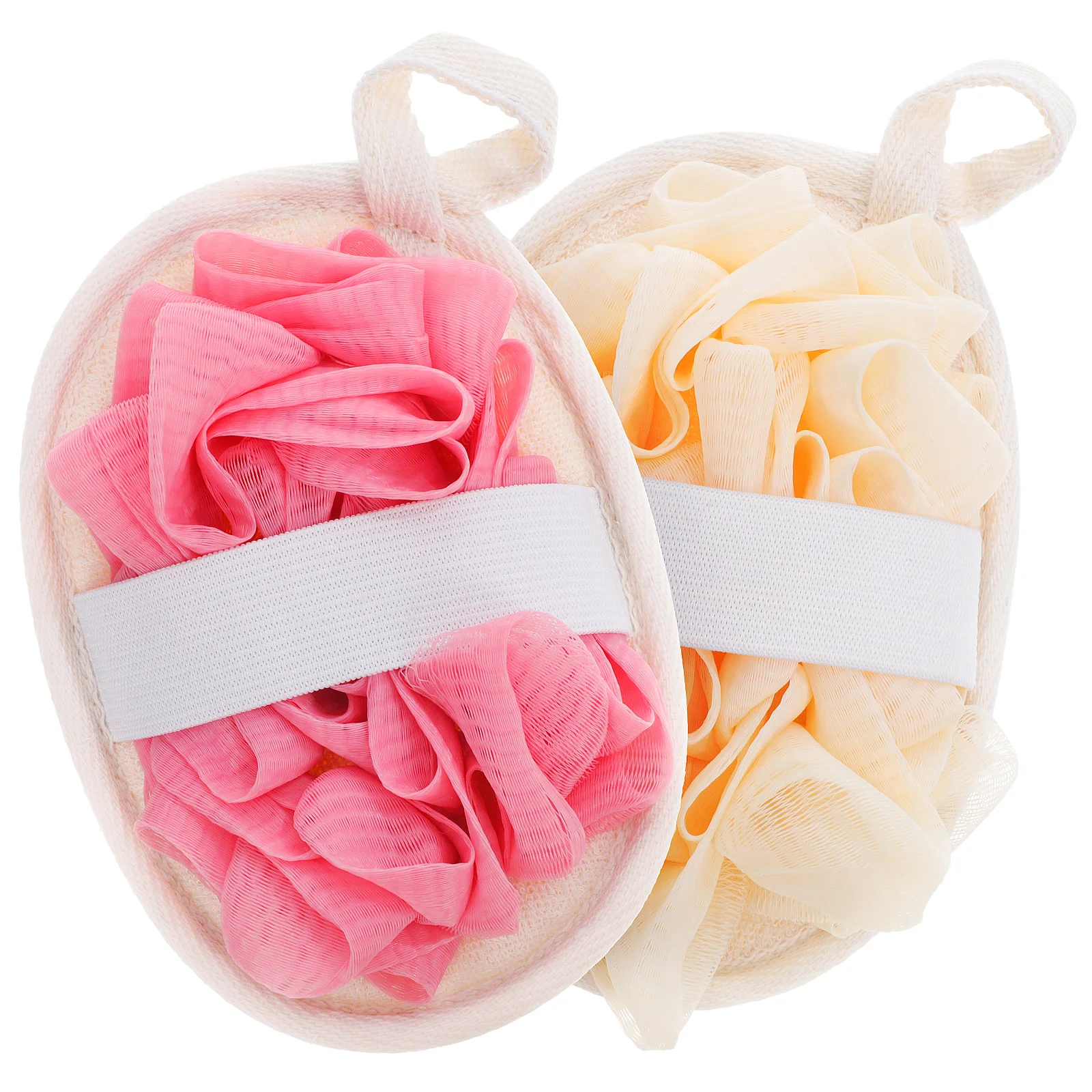 

2pcs Bath Loofah Ball Shower Bathroom Exfoliating Body Scrubber Soft Gentle Cleaning Fibrous Handle Portable Loofahs