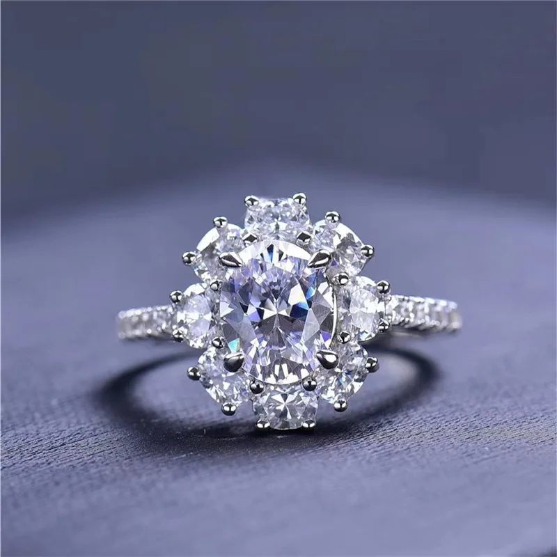 

Skin Brightening Moissanite PT950 Platinum 2 Carat Oval Sunflower Ring for Women, flattering ornament for all skin tones