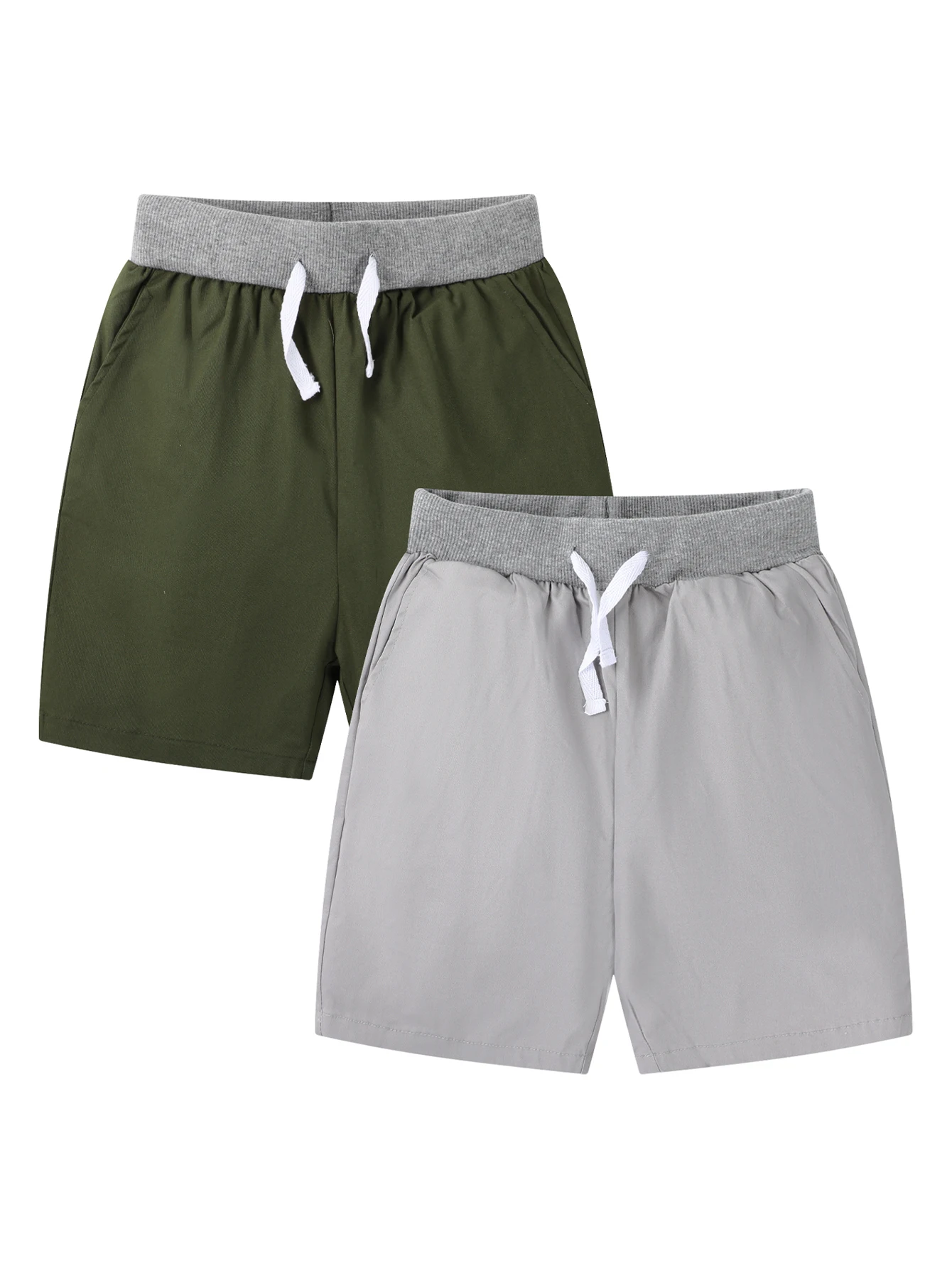

2-Piece Boys' Summer Outdoor Casual Shorts - Solid Color with Drawstring & Pockets