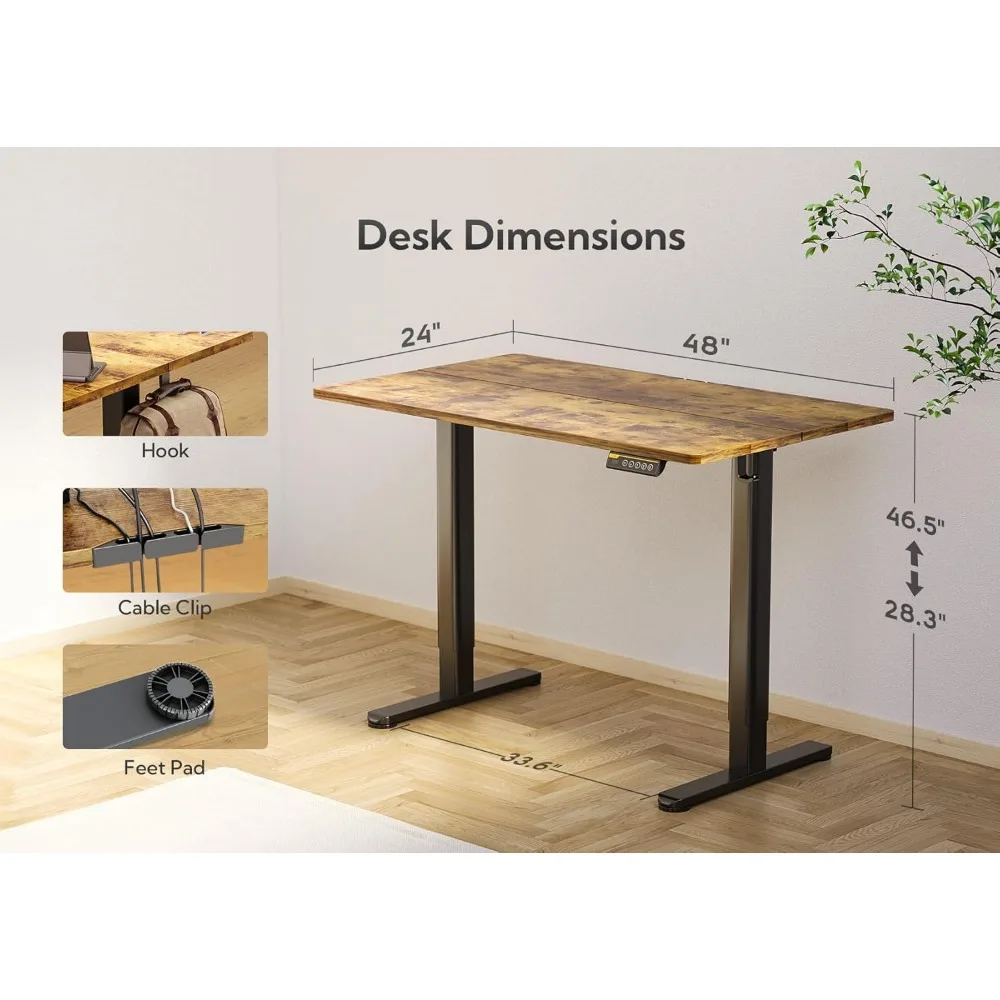 Elétrica Standing Desk com Splice Board, Casa e Escritório Sit Stand up Desk, Altura Ajustável, 48x24 pol