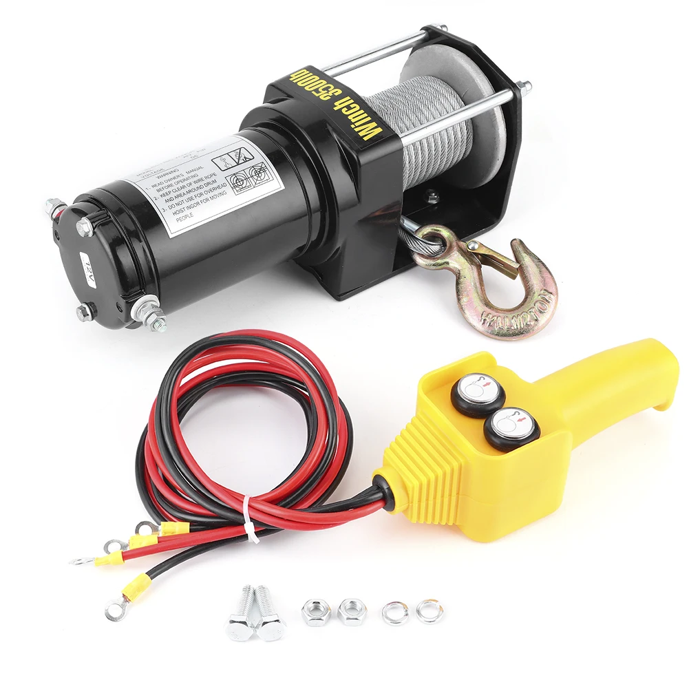 3500lbs 12V Electric Winch Synthetic Cable IP67 Waterproof High Power for ATV UTV Boat