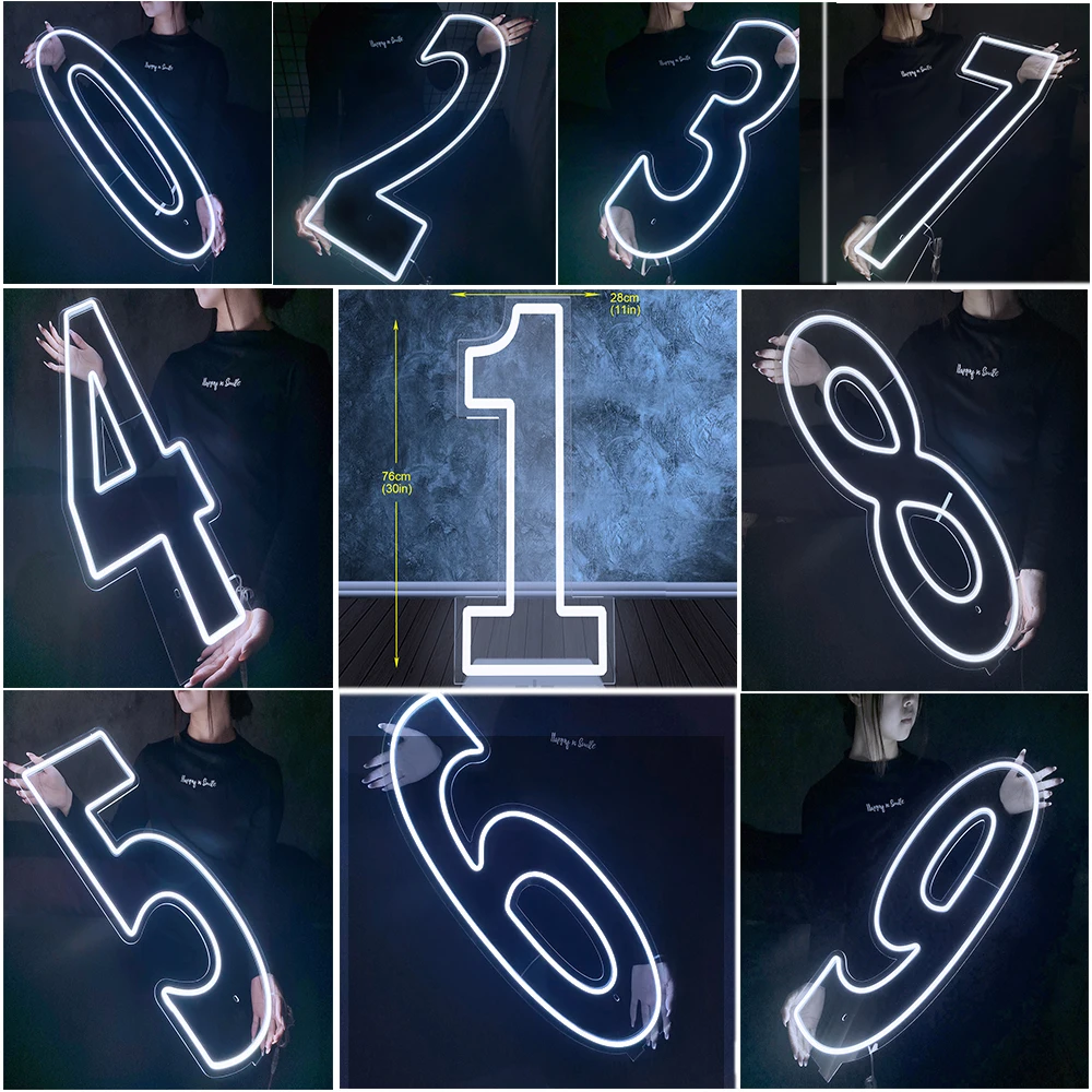 Números de néon 0 a 9 Conjunto Completo de 30 polegadas Grande Acrílico Light Sign Wedding Party White Background Birthday Gift