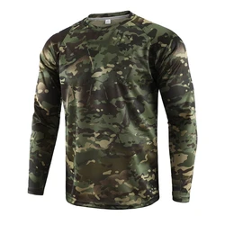 Camiseta de camuflaje para hombre, prenda de vestir de manga larga, transpirable, secado rápido, para caza táctica, novedad