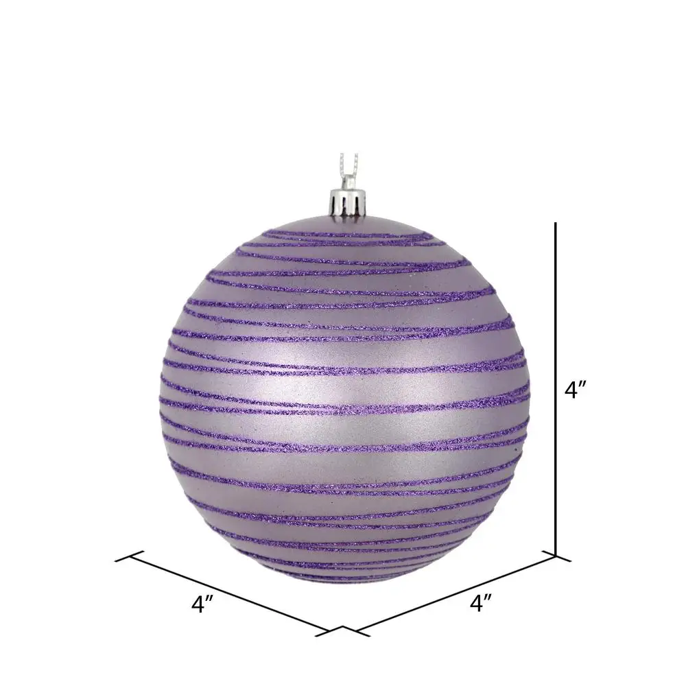 Lavender Candy Finish Glitter Line Plastic Holiday Tree Ornament 4 Pack