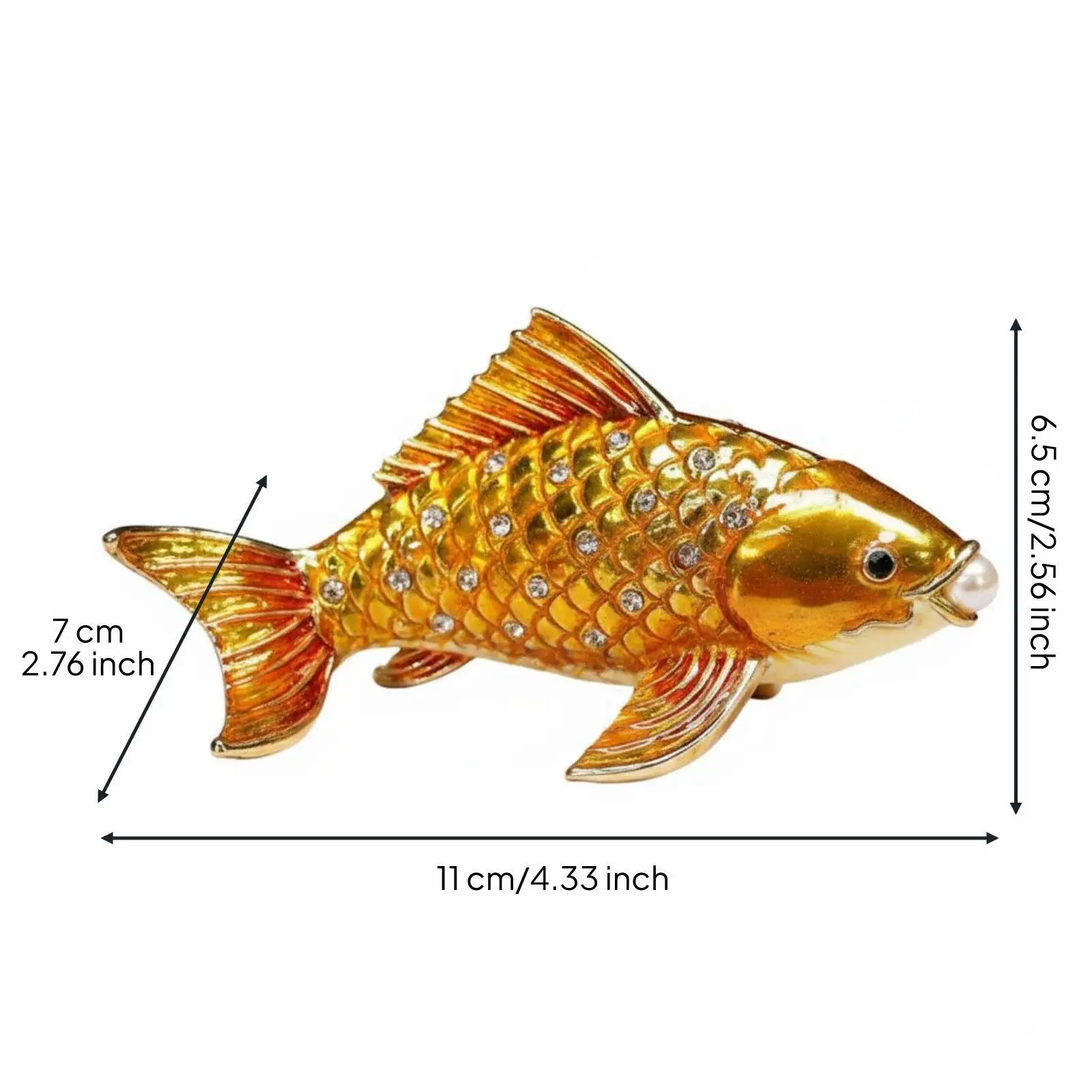 Alloy Golden Carp Figurine fishing ornament Rhinestone Accents Koi fishing Trinket Box for Office Desk, Dresser