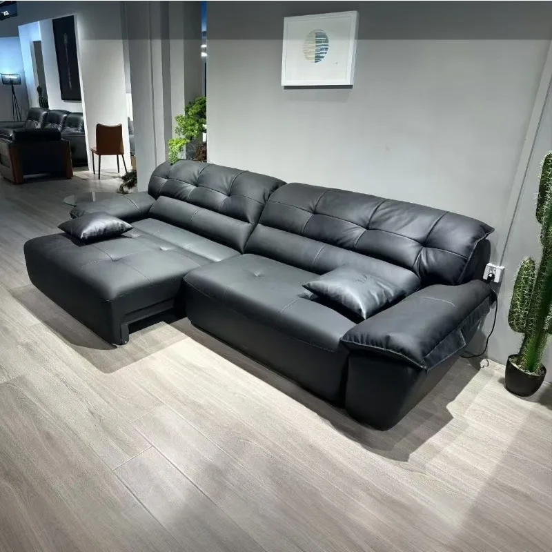 Italian down microfiber leather straight row sofa living room electric zero