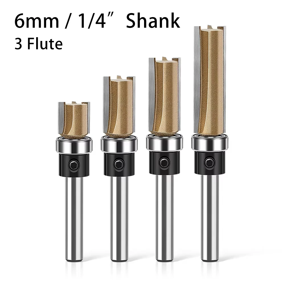 6 mm 1/4 Zoll Schaftfräser mit 3 Schneiden und Lager, 12,7 mm Durchmesser, Holzbearbeitungsfräser zum Trimmen und Nutenfräsen
