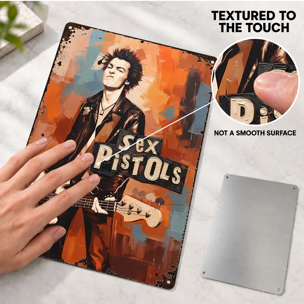 Sid Vicious Sex Pistols Portrait Aluminum Poster Personalized Metal Sign Painterly Style Wall Art For Living Room Musician Gift