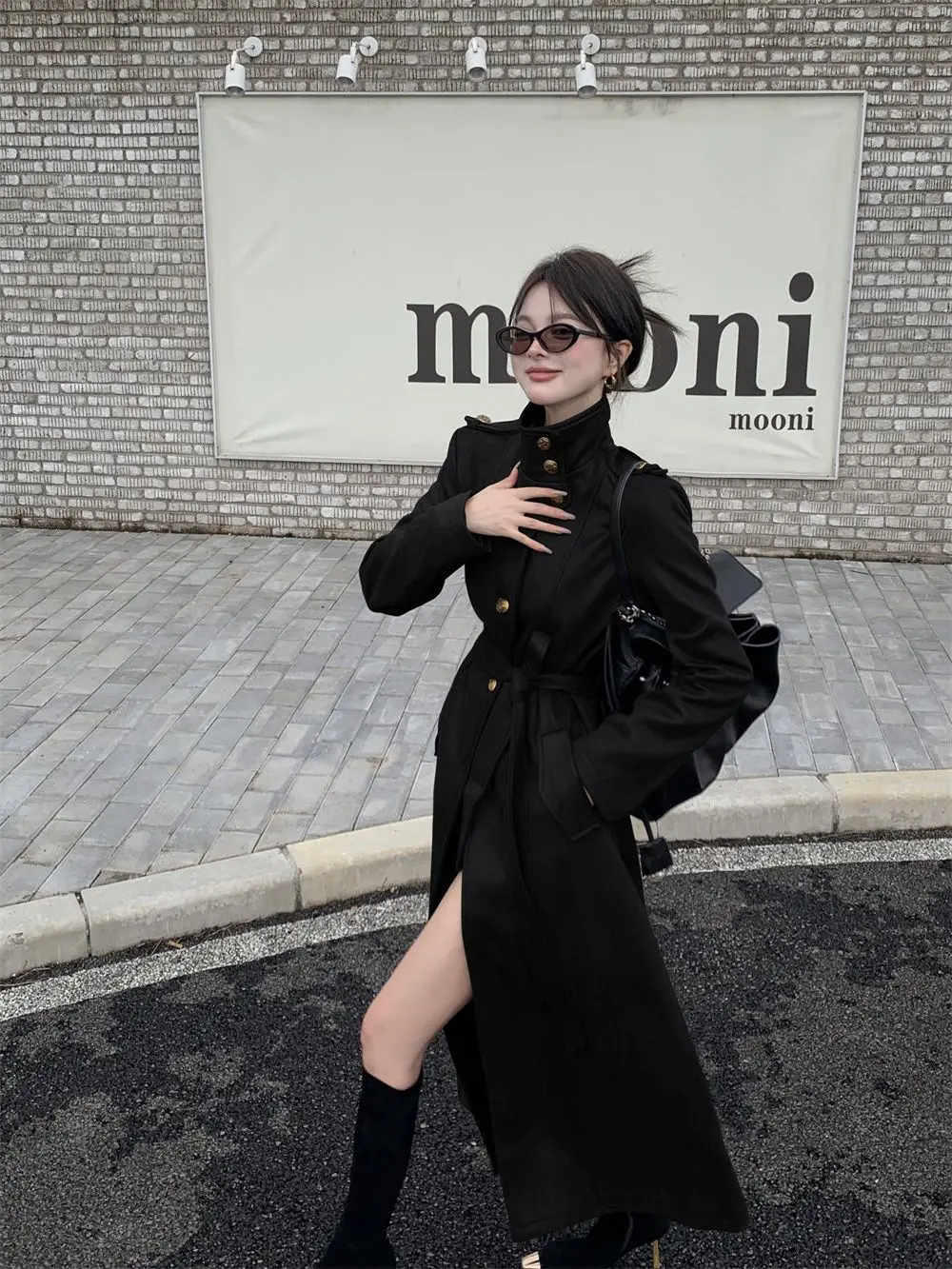 ​ ​ 2025 herbst Winter Neue Mode Chic Oversize Lange Faux Leder Stehkragen Gürtel Krawatte Graben Mantel Frauen ​ ​