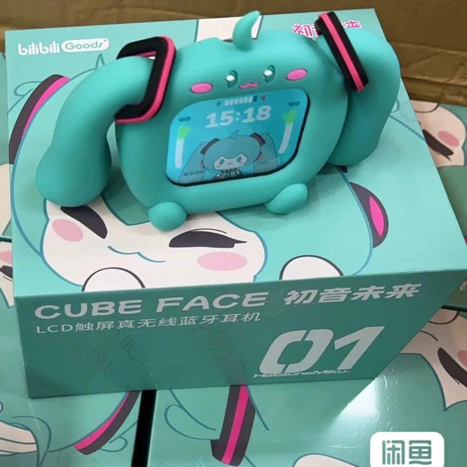 

Genuine Hatsune Miku Touch Screen Interactive Wireless Bluetooth Anime Peripheral Headsetcube Face Lcd Gift Box Birthday Gift