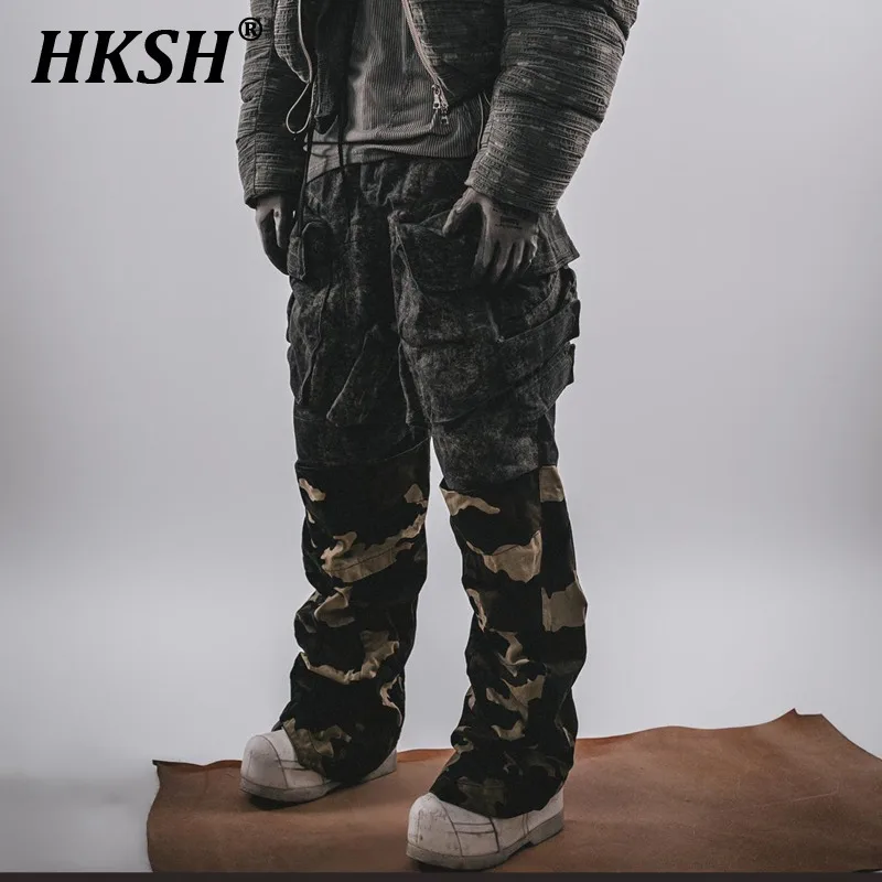 HKSH Autumn Winter New Men's Tide Camouflage Patchwork Bullet Pockets Layered Waste Soil Casual Safari Style Cargo Pants HK3370