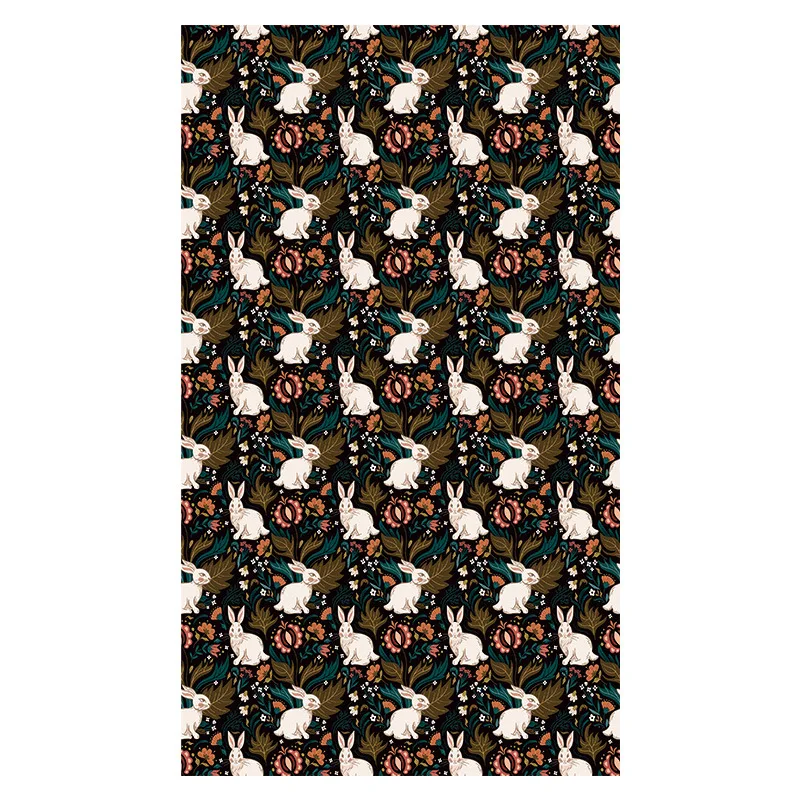 Floral Bunny Self Adhesive Wallpaper Rabbit Peel and Stick Boho Forest Animal Removable Wall Sticker for Kids Bedroom Decor