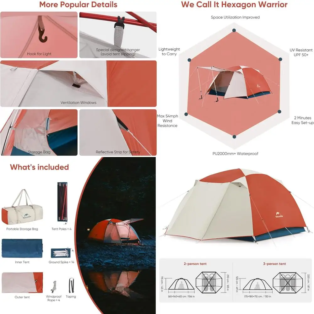 

2-3 Person Instant Setup Double Layer Tent, Waterproof PU2000mm, 54 MPH Windproof, UPF 50+, Ideal for Camping, Festivals, Outdoo