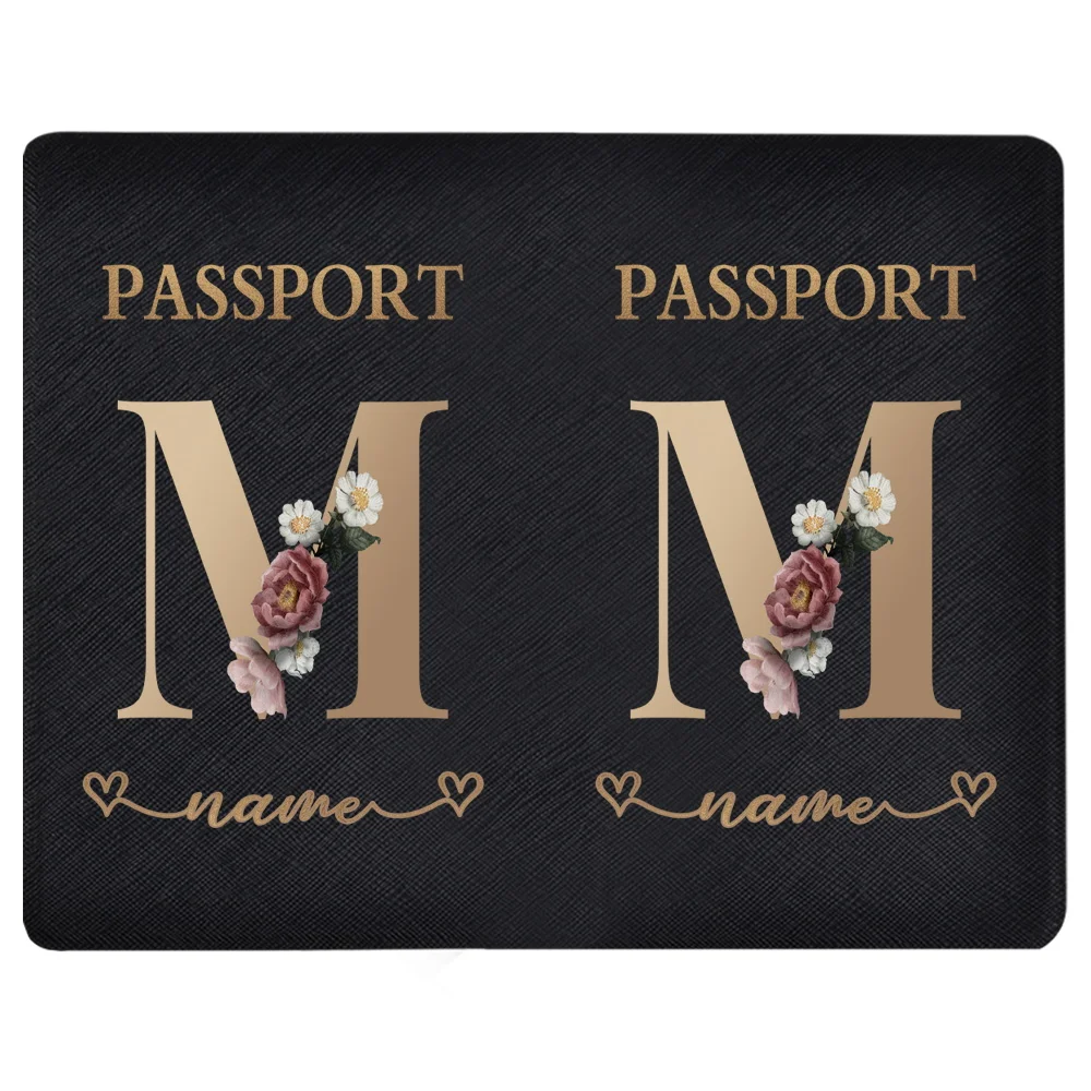 Couverture de Passeport Personnalisable en Cuir PU, Porte-Passeport de Voyage, Couverture d\'Identité, Portable, Carte Bancaire, Série Lettres,