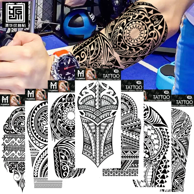 Size:208x95mm New Waterproof Animal Temporary Tattoo Wolf Head Totem Arabic Text Tattoo Sticker