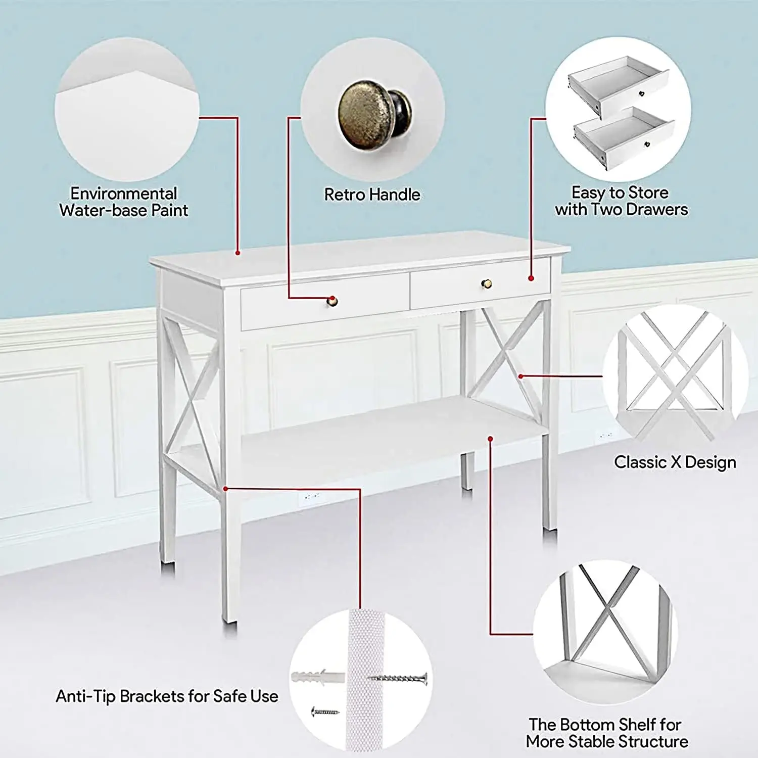 Console Table with Drawers, Narrow Wood Accent Sofa Table Entryway Table with Storage Shelf for Entryway, Front Hall