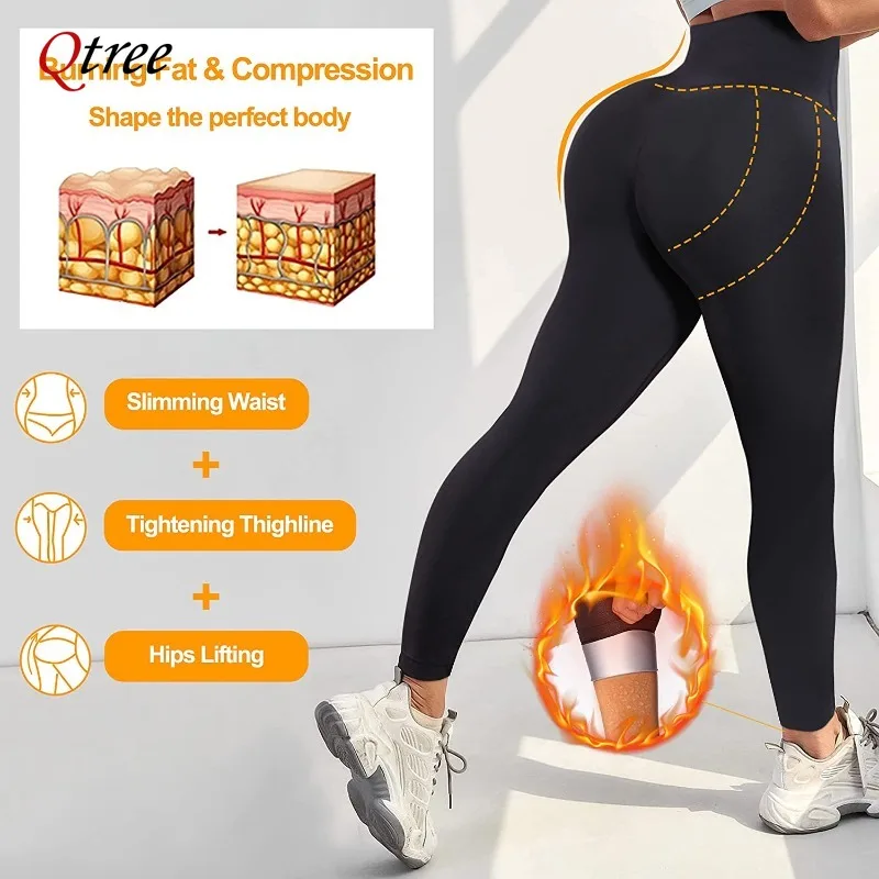 Qtree Sauna Body Shaper Pants Women Hot Thermo Sweat Slimming Shorts Fitness Hooks Workout Gym Leggings Waist Trainer Shapewear