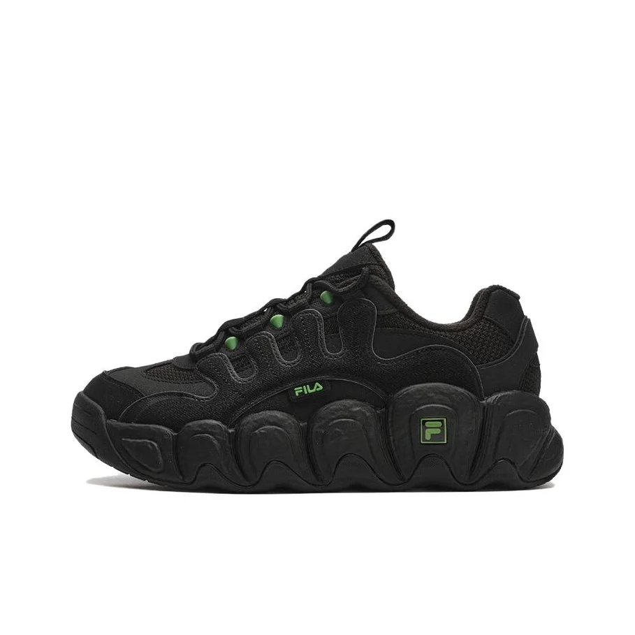 FILA Croissant Textile, Synthetic Leather, TPU Cushioning Low top Chunky Sneakers Men's Black Fleece Lined F12M342123FIB