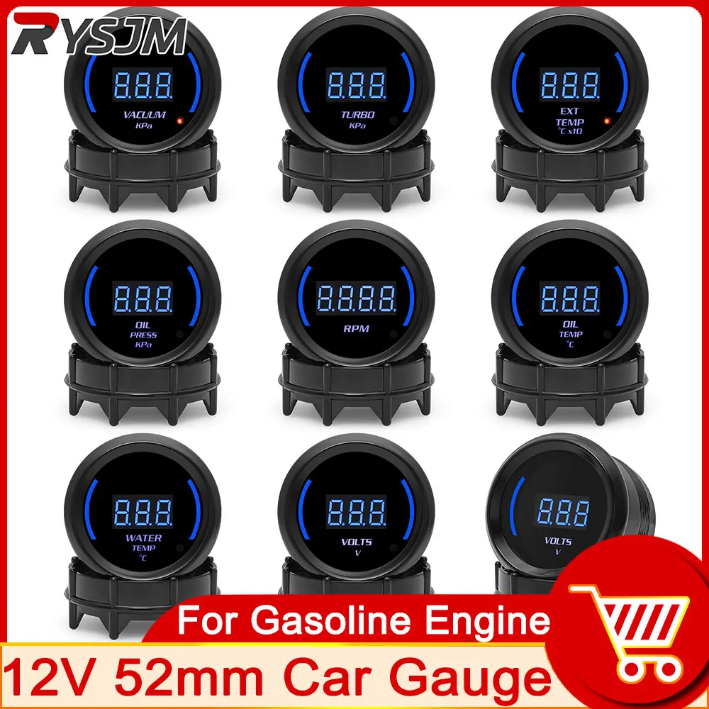 Digital Tachometer 52mm Car Turbo Boost Gauge Kpa Water Temp Oil Temp Oil Pressure Gauge Voltmeter EXT Tacho Meter customized