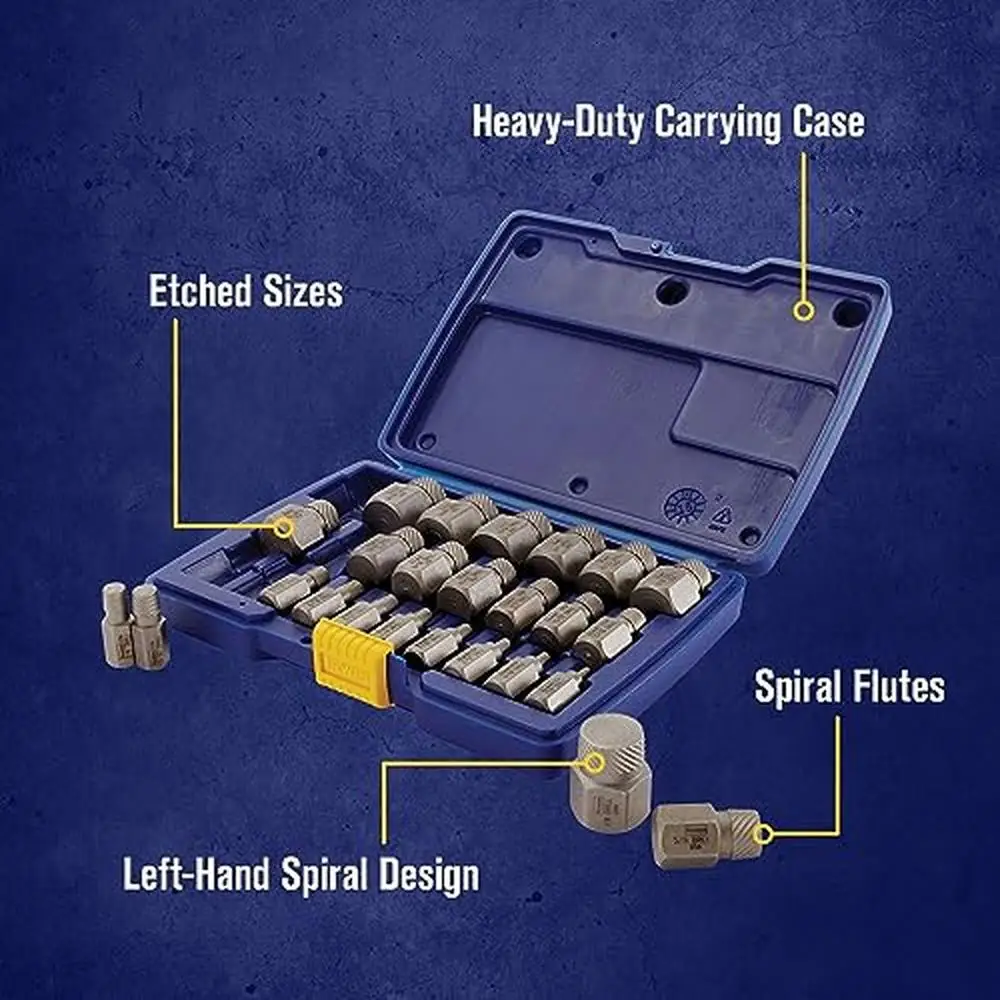 25-Piece Screw Extractor Set Hex Head Multi-Spline High Torque Aggressive Left Hand Spiral Easy-Out Style Sizes Etched Carrying