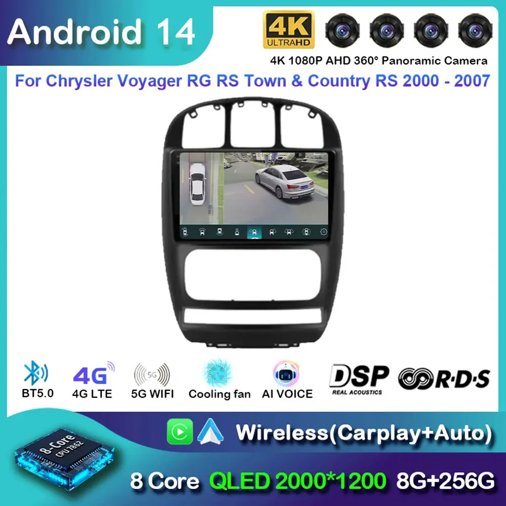 

Android 14 Auto Carplay Stereo Player Multimedia Radio GPS Navigation For Chrysler Voyager RG Town & Country RS 2000 - 2007 WIFI