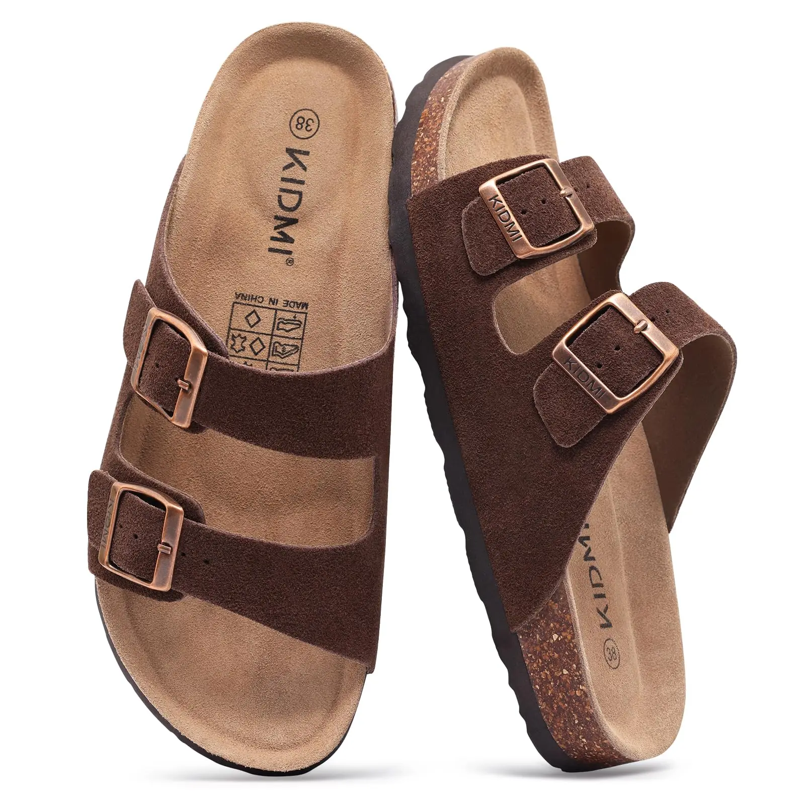 

Pallene Fashion Cork Sandals For Women Men Anti-slip Adjustable Slides Genuine Suede Comfort Unisex Slippers With Arch Support