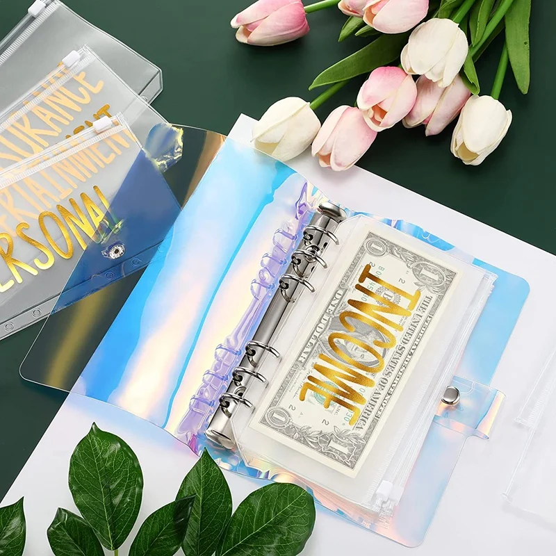 Pvc Notebook Cover Planner Budget Binder Organizer 6 Ronde Ring Beschermer Binder Rits Map Voor Bill Planner (Regenboog)